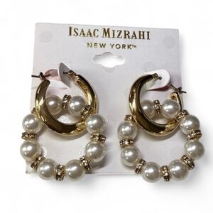 Isaac Mizrahi Pearl and‎ Gold Hoop Earrings | Brand NEW